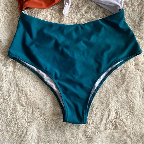 Colorblock Tie Front Cut-Out One Piece Swimsuit - Picture 5 of 8